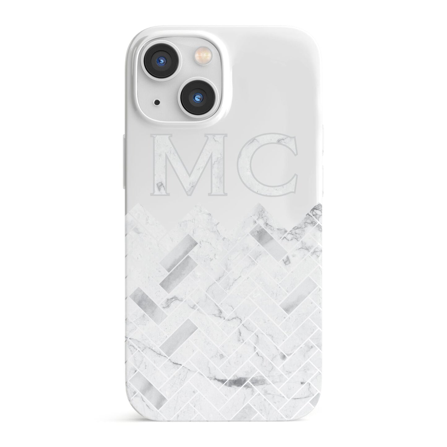 Personalised Marble Herringbone Clear iPhone 13 Mini Full Wrap 3D Snap Case