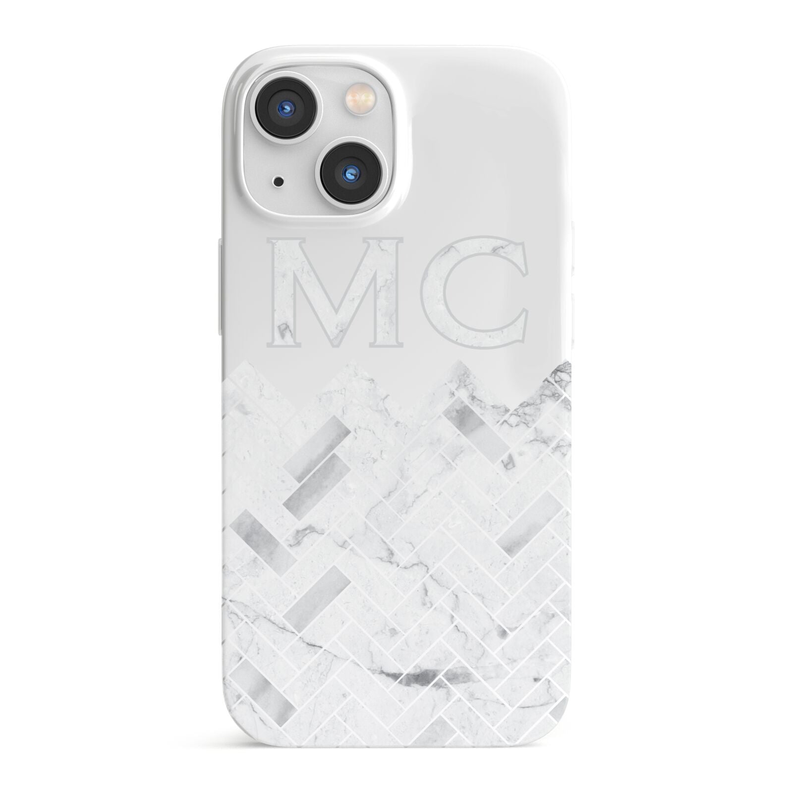 Personalised Marble Herringbone Clear iPhone 13 Mini Full Wrap 3D Snap Case