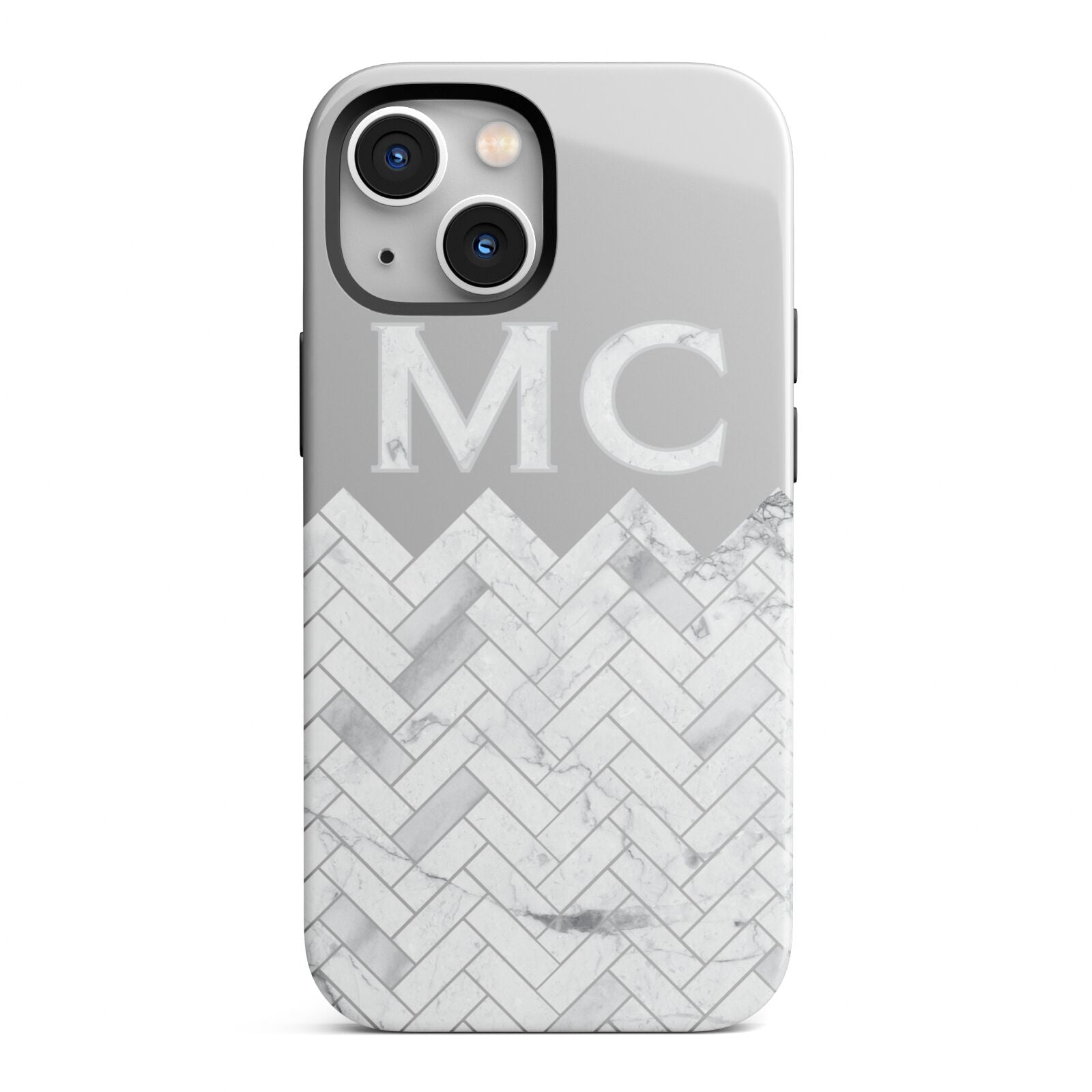 Personalised Marble Herringbone Clear iPhone 13 Mini Full Wrap 3D Tough Case