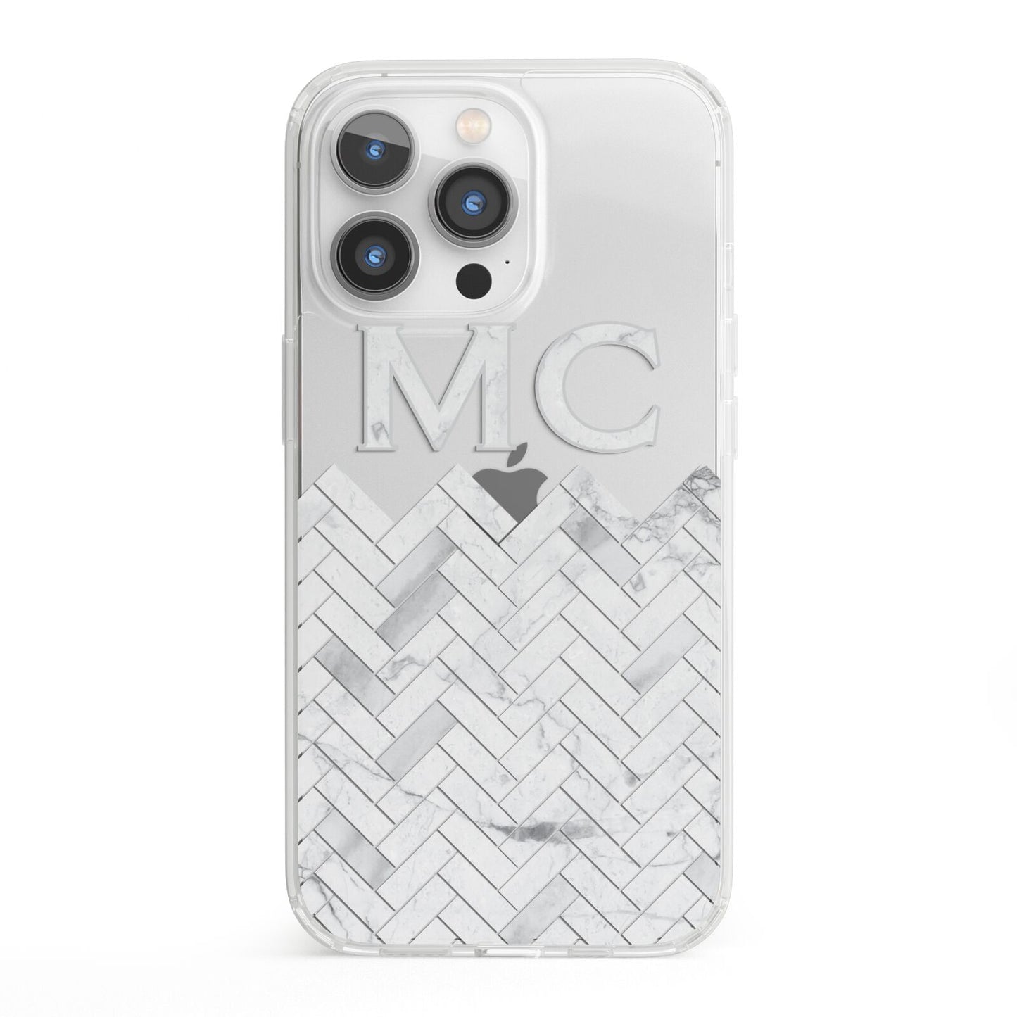 Personalised Marble Herringbone Clear iPhone 13 Pro Clear Bumper Case