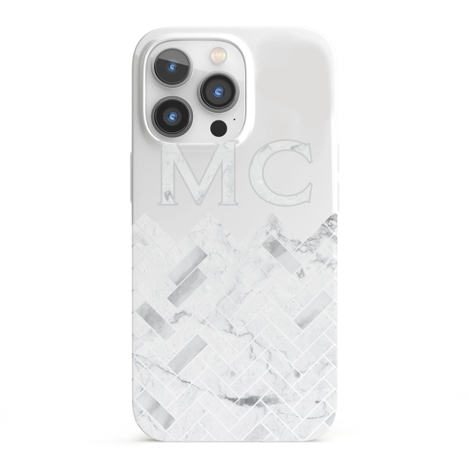 Personalised Marble Herringbone Clear iPhone 13 Pro Full Wrap 3D Snap Case