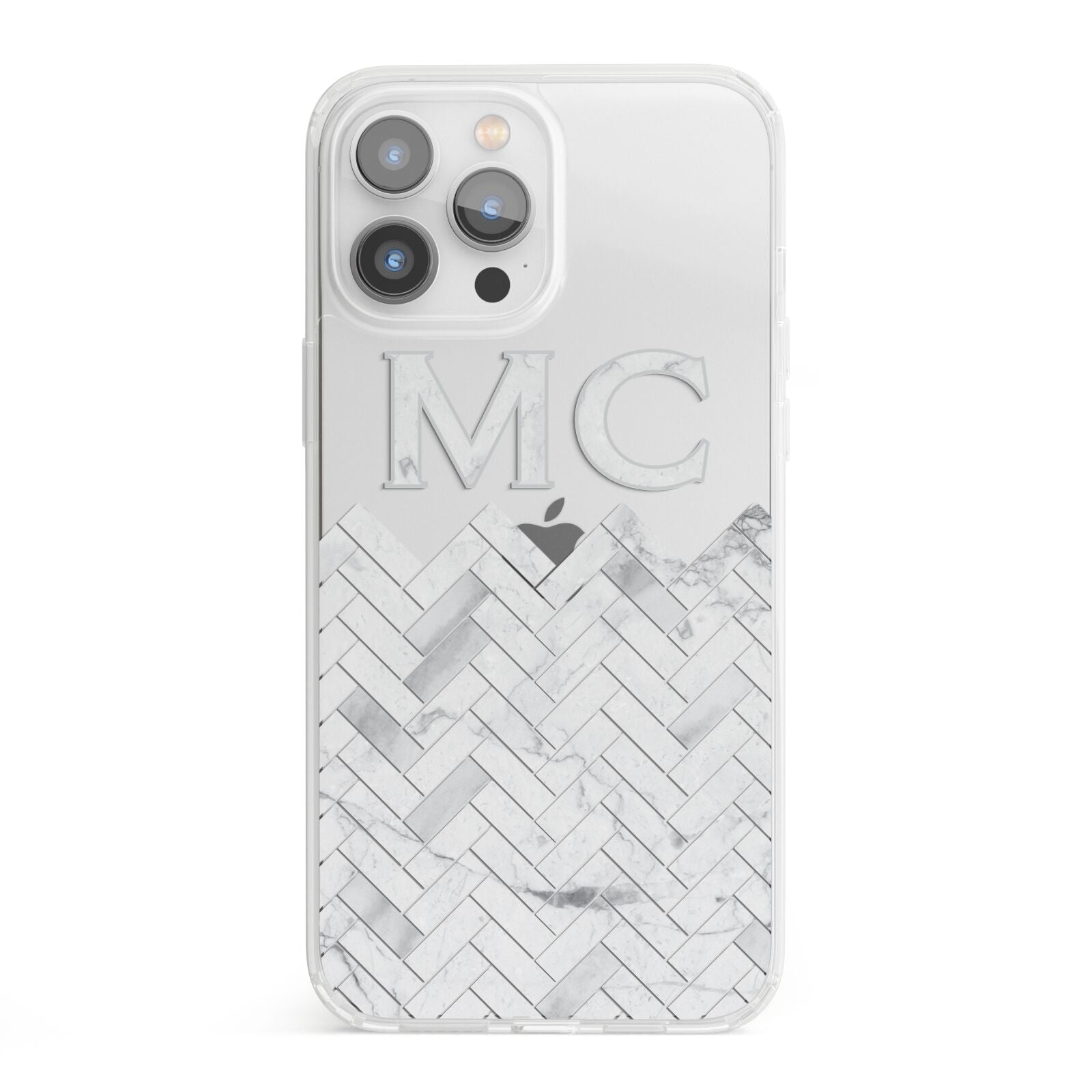 Personalised Marble Herringbone Clear iPhone 13 Pro Max Clear Bumper Case
