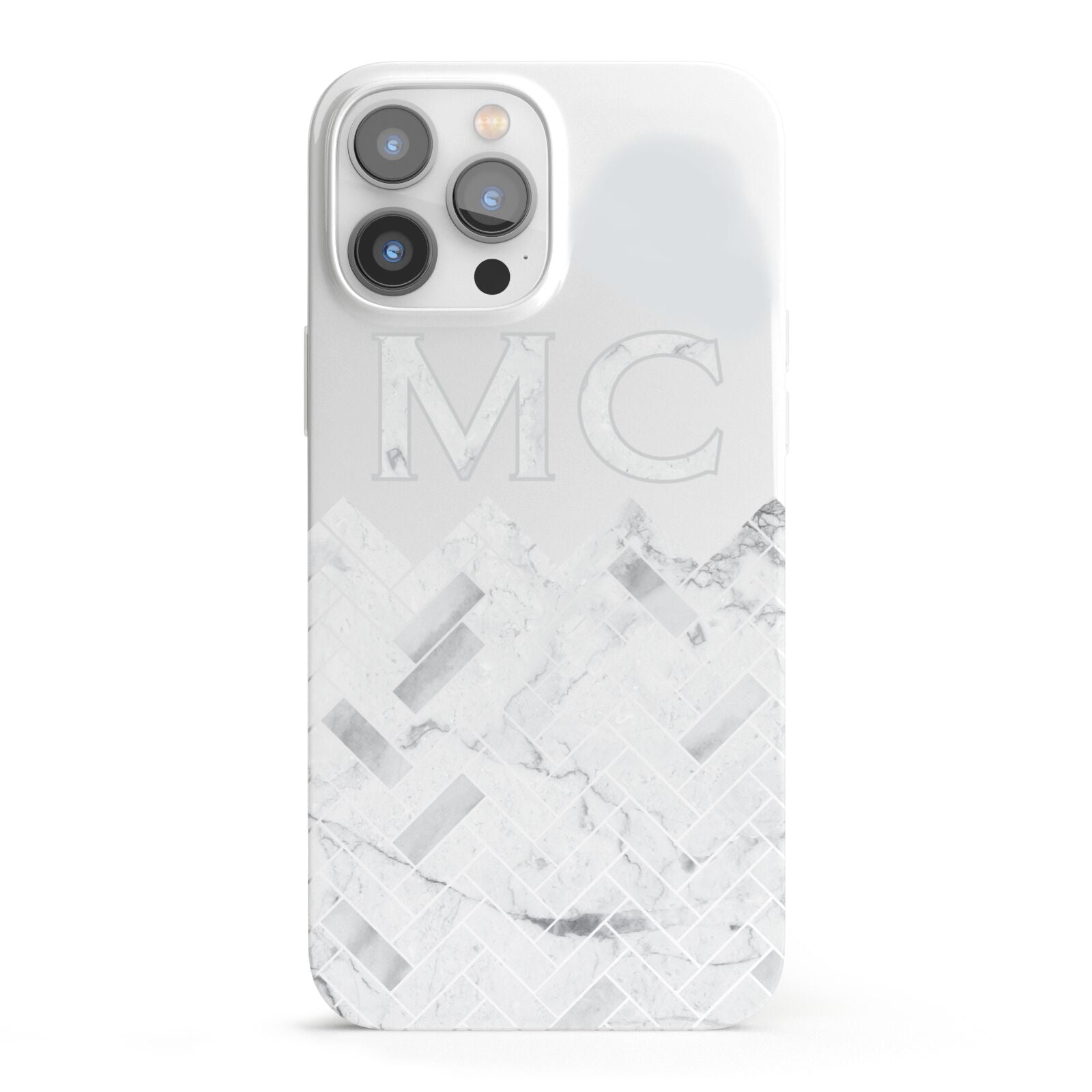 Personalised Marble Herringbone Clear iPhone 13 Pro Max Full Wrap 3D Snap Case