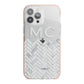 Personalised Marble Herringbone Clear iPhone 13 Pro Max TPU Impact Case with Pink Edges