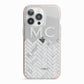 Personalised Marble Herringbone Clear iPhone 13 Pro TPU Impact Case with Pink Edges