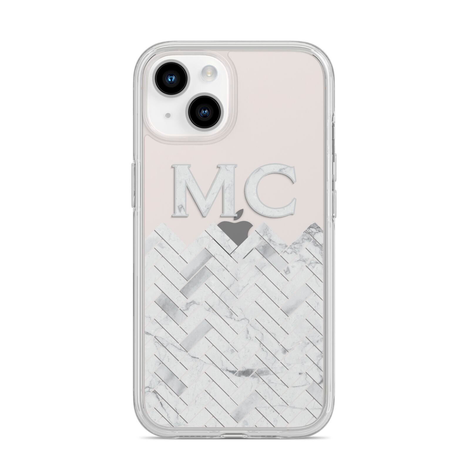 Personalised Marble Herringbone Clear iPhone 14 Clear Tough Case Starlight