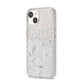 Personalised Marble Herringbone Clear iPhone 14 Glitter Tough Case Starlight Angled Image
