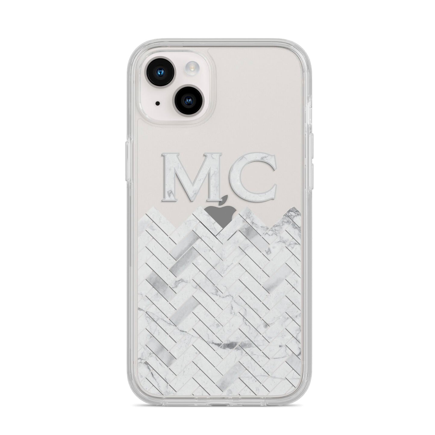 Personalised Marble Herringbone Clear iPhone 14 Plus Clear Tough Case Starlight