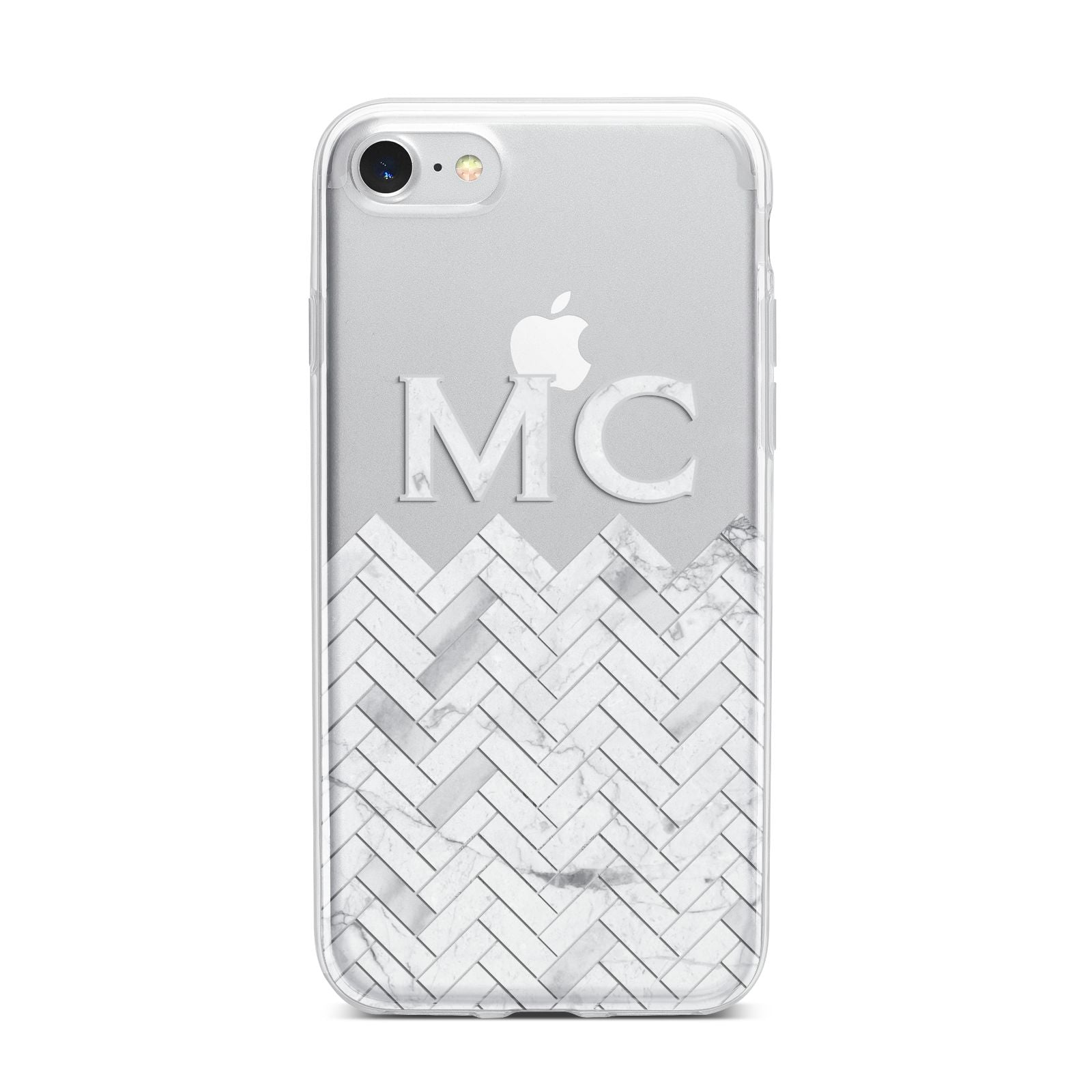Personalised Marble Herringbone Clear iPhone 7 Bumper Case on Silver iPhone