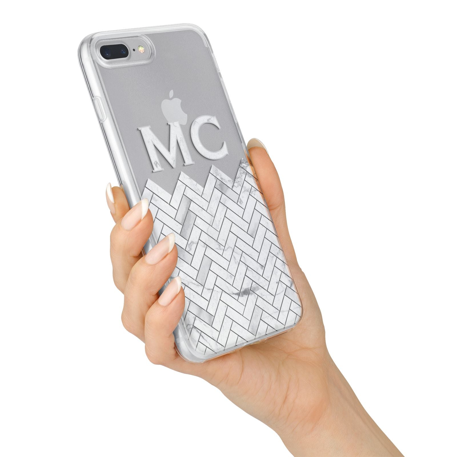 Personalised Marble Herringbone Clear iPhone 7 Plus Bumper Case on Silver iPhone Alternative Image
