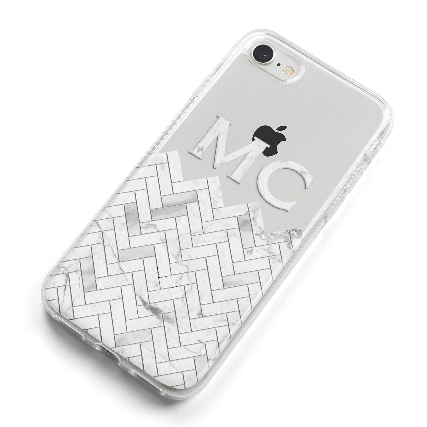 Personalised Marble Herringbone Clear iPhone 8 Bumper Case on Silver iPhone Alternative Image