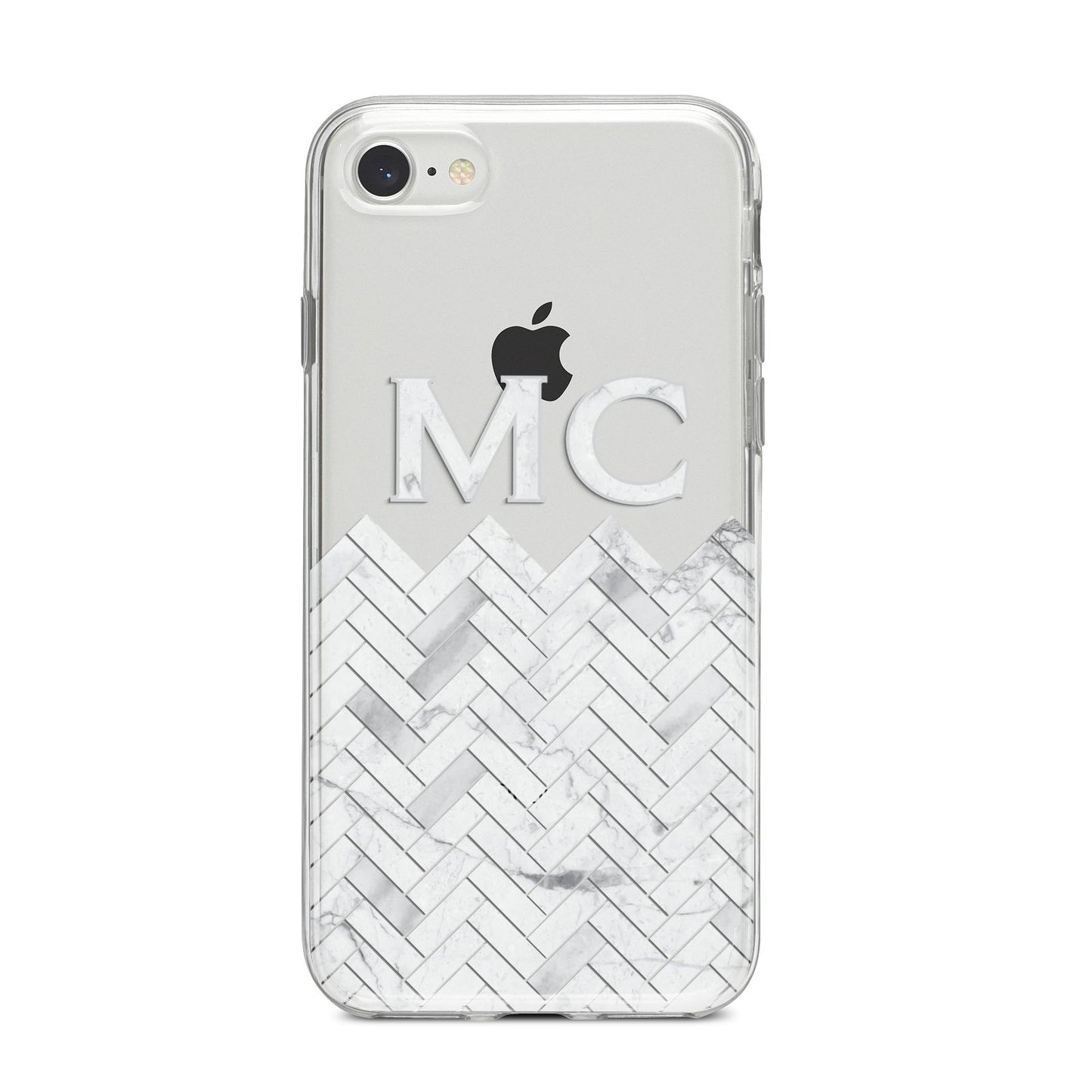 Personalised Marble Herringbone Clear iPhone 8 Bumper Case on Silver iPhone