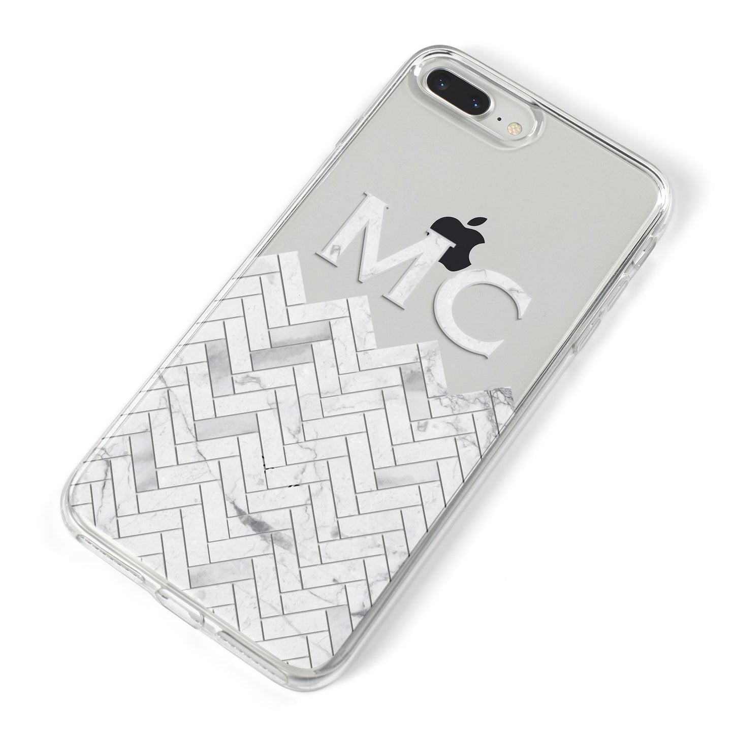 Personalised Marble Herringbone Clear iPhone 8 Plus Bumper Case on Silver iPhone Alternative Image