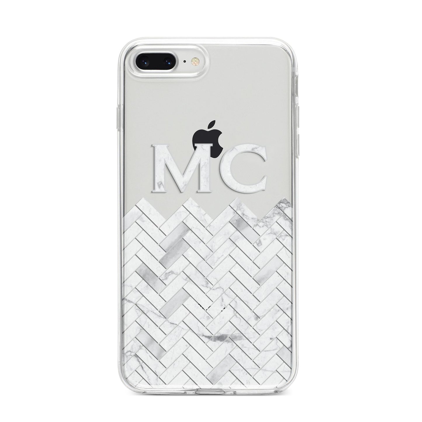 Personalised Marble Herringbone Clear iPhone 8 Plus Bumper Case on Silver iPhone