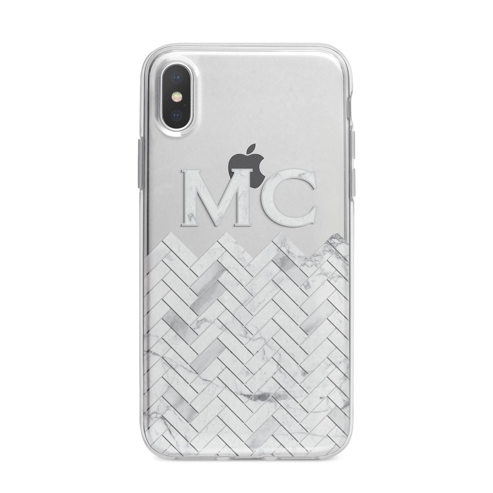 Personalised Marble Herringbone Clear iPhone X Bumper Case on Silver iPhone Alternative Image 1