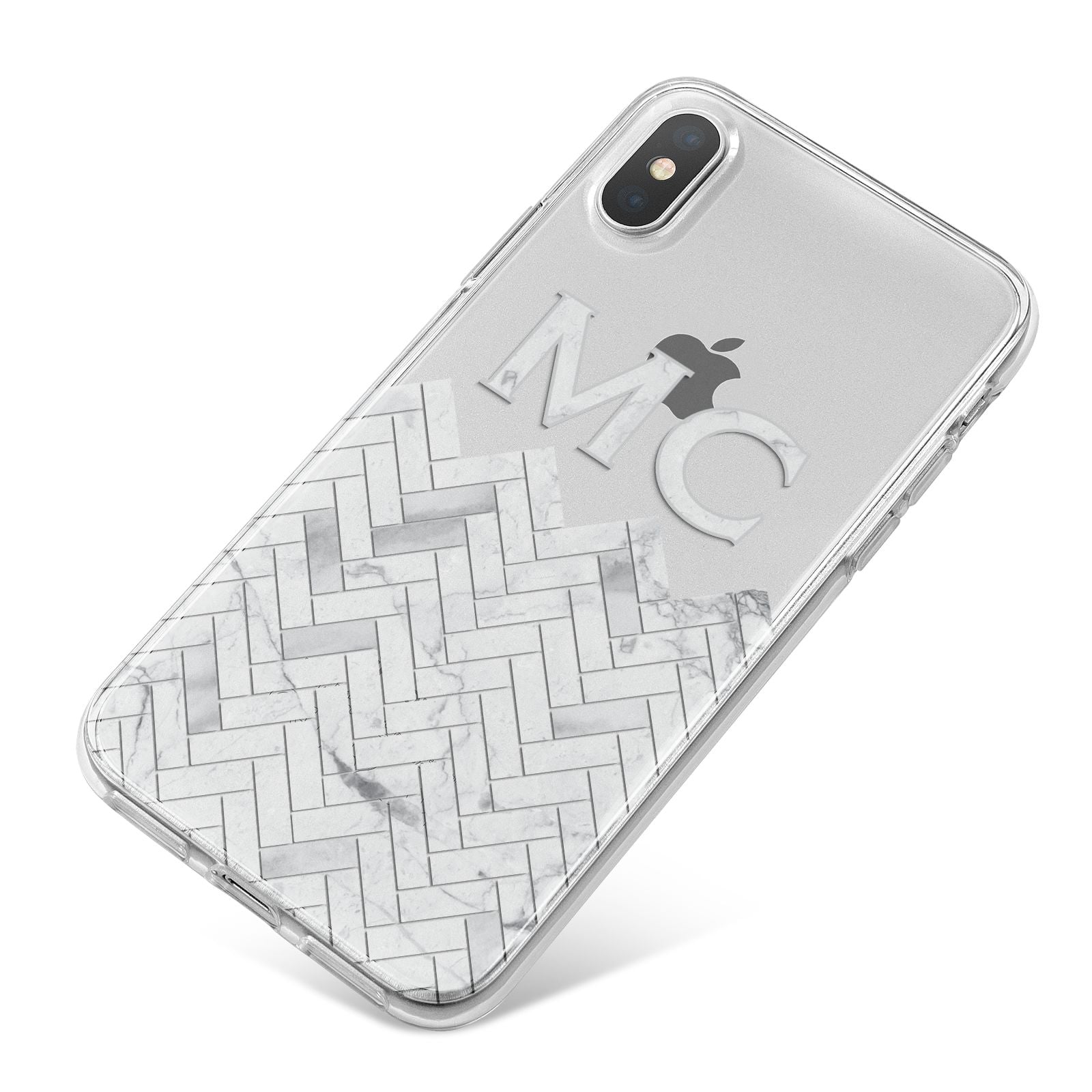 Personalised Marble Herringbone Clear iPhone X Bumper Case on Silver iPhone