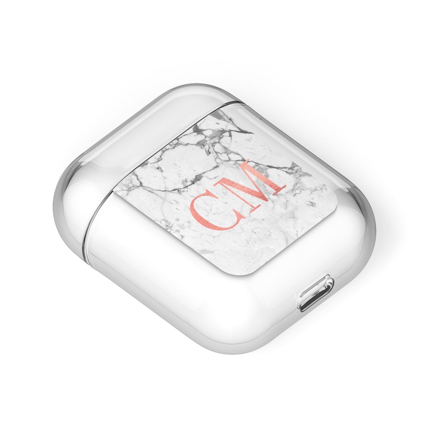 Personalised Marble Initial Rose Gold AirPods Case Laid Flat