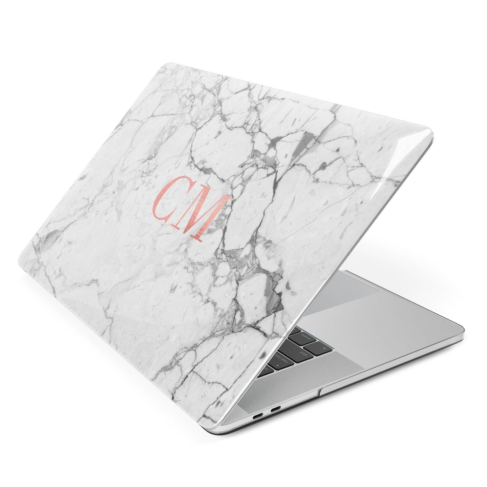 Personalised Marble Initial Rose Gold Apple MacBook Case Side View