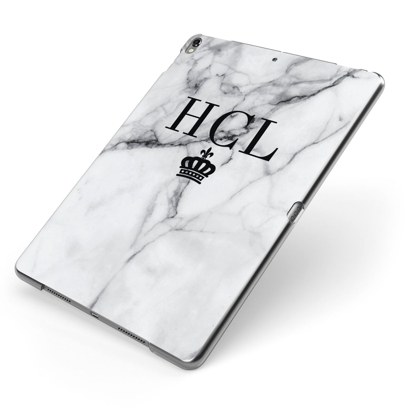 Personalised Marble Initials Crown Custom Apple iPad Case on Grey iPad Side View