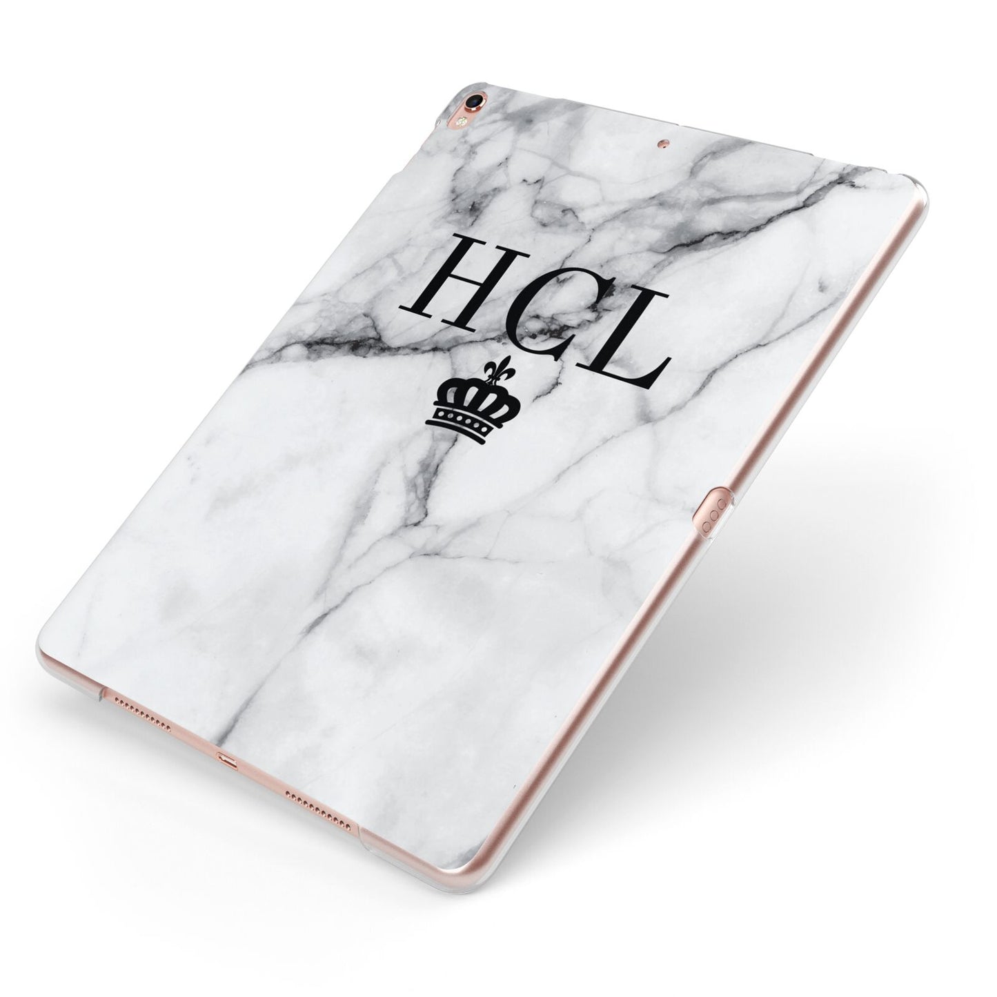 Personalised Marble Initials Crown Custom Apple iPad Case on Rose Gold iPad Side View