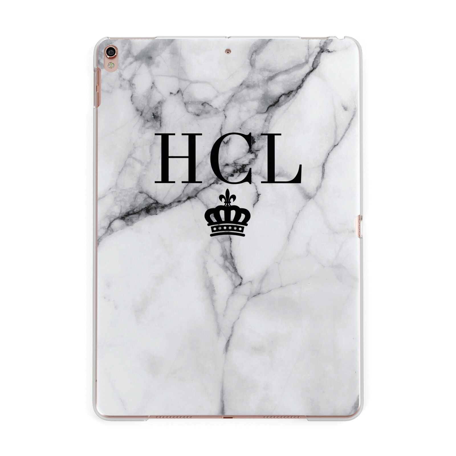 Personalised Marble Initials Crown Custom Apple iPad Rose Gold Case