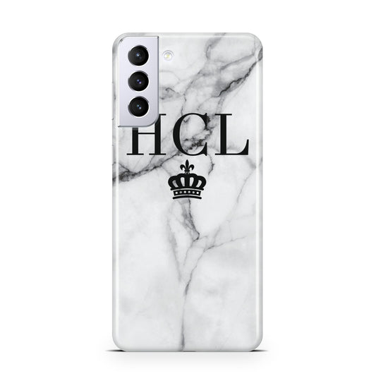 Personalised Marble Initials Crown Custom Samsung S21 Plus Phone Case