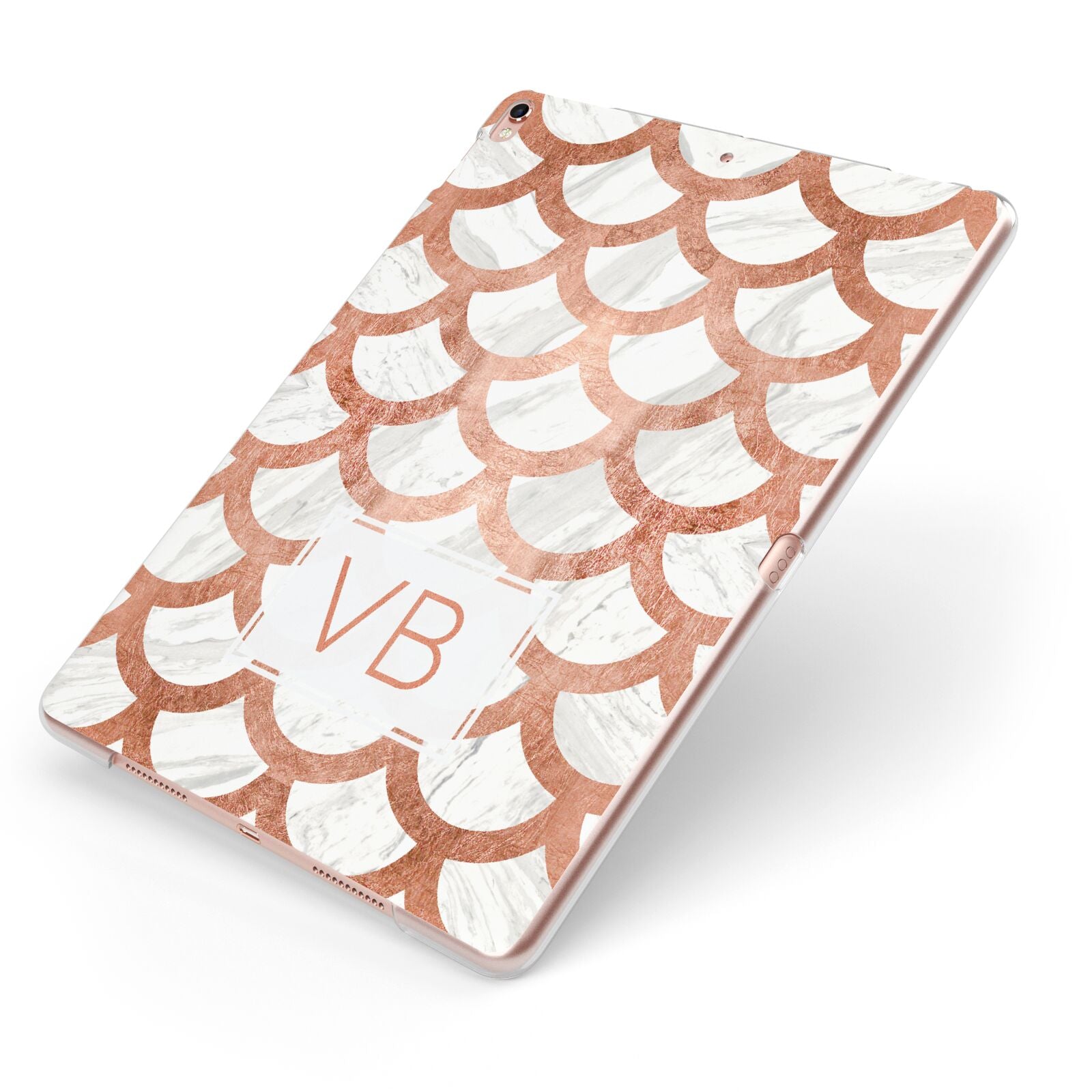 Personalised Marble Initials Scales Apple iPad Case on Rose Gold iPad Side View