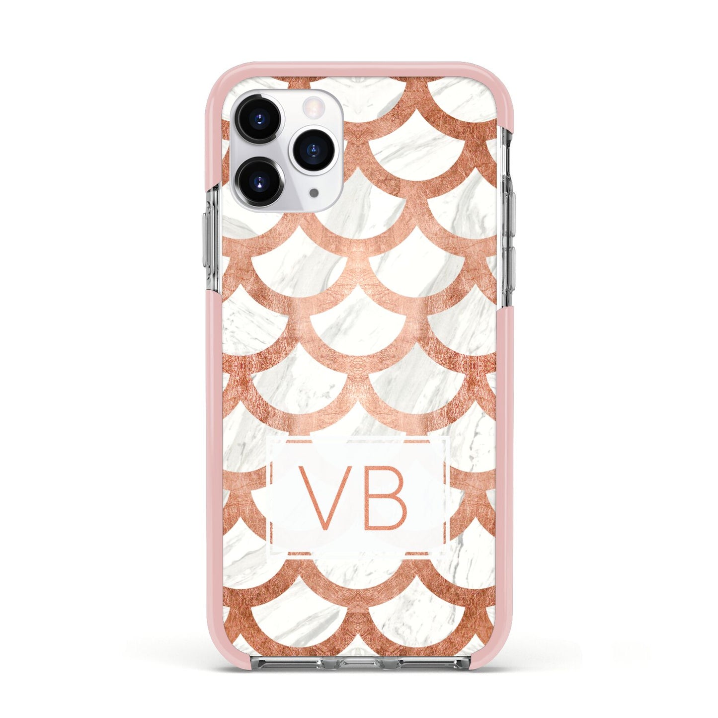 Personalised Marble Initials Scales Apple iPhone 11 Pro in Silver with Pink Impact Case