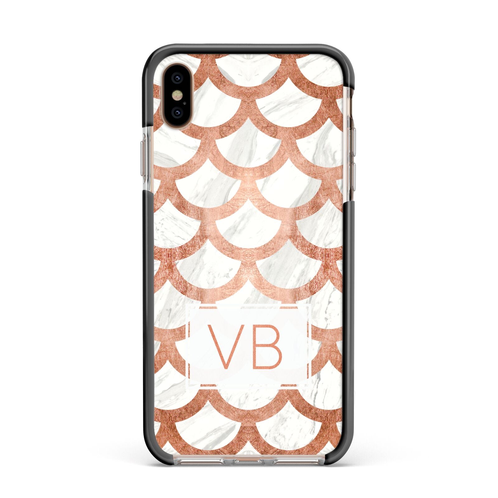 Personalised Marble Initials Scales Apple iPhone Xs Max Impact Case Black Edge on Gold Phone