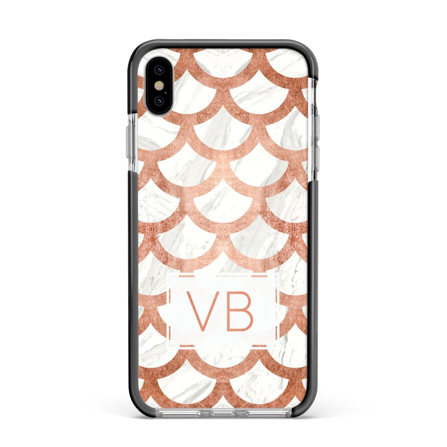 Personalised Marble Initials Scales Apple iPhone Xs Max Impact Case Black Edge on Silver Phone