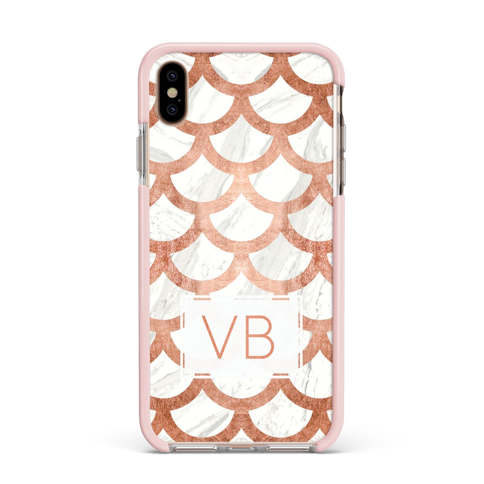 Personalised Marble Initials Scales Apple iPhone Xs Max Impact Case Pink Edge on Gold Phone