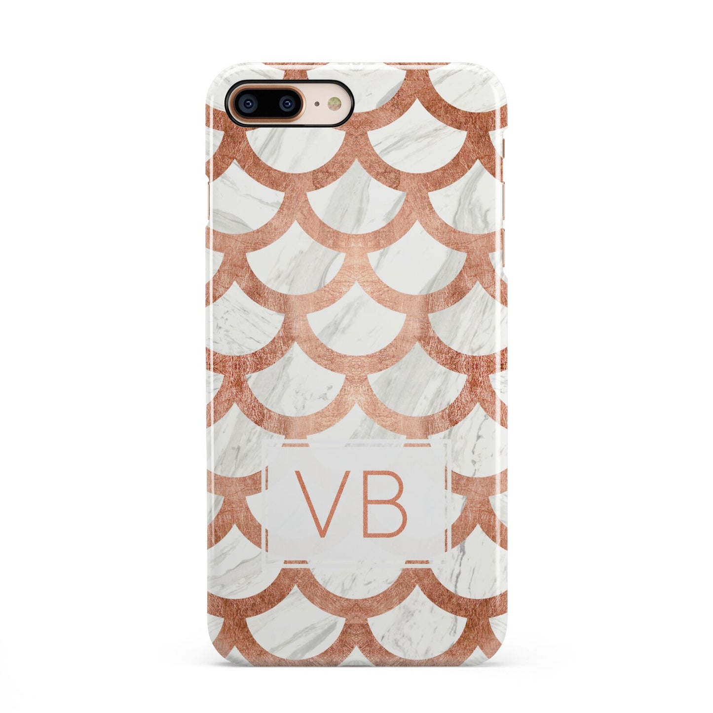 Personalised Marble Initials Scales iPhone 8 Plus 3D Snap Case on Gold Phone