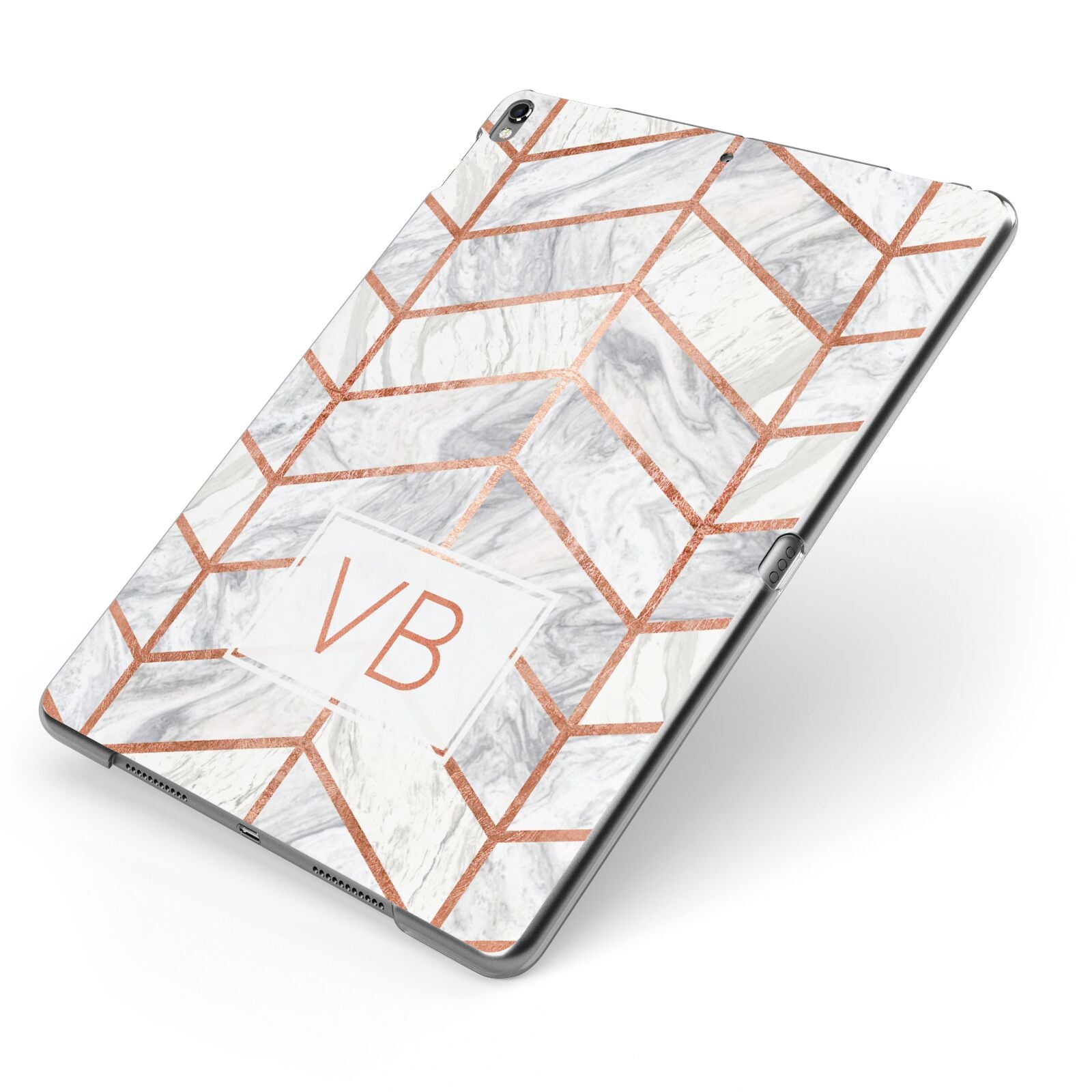 Personalised Marble Initials Shapes Apple iPad Case on Grey iPad Side View