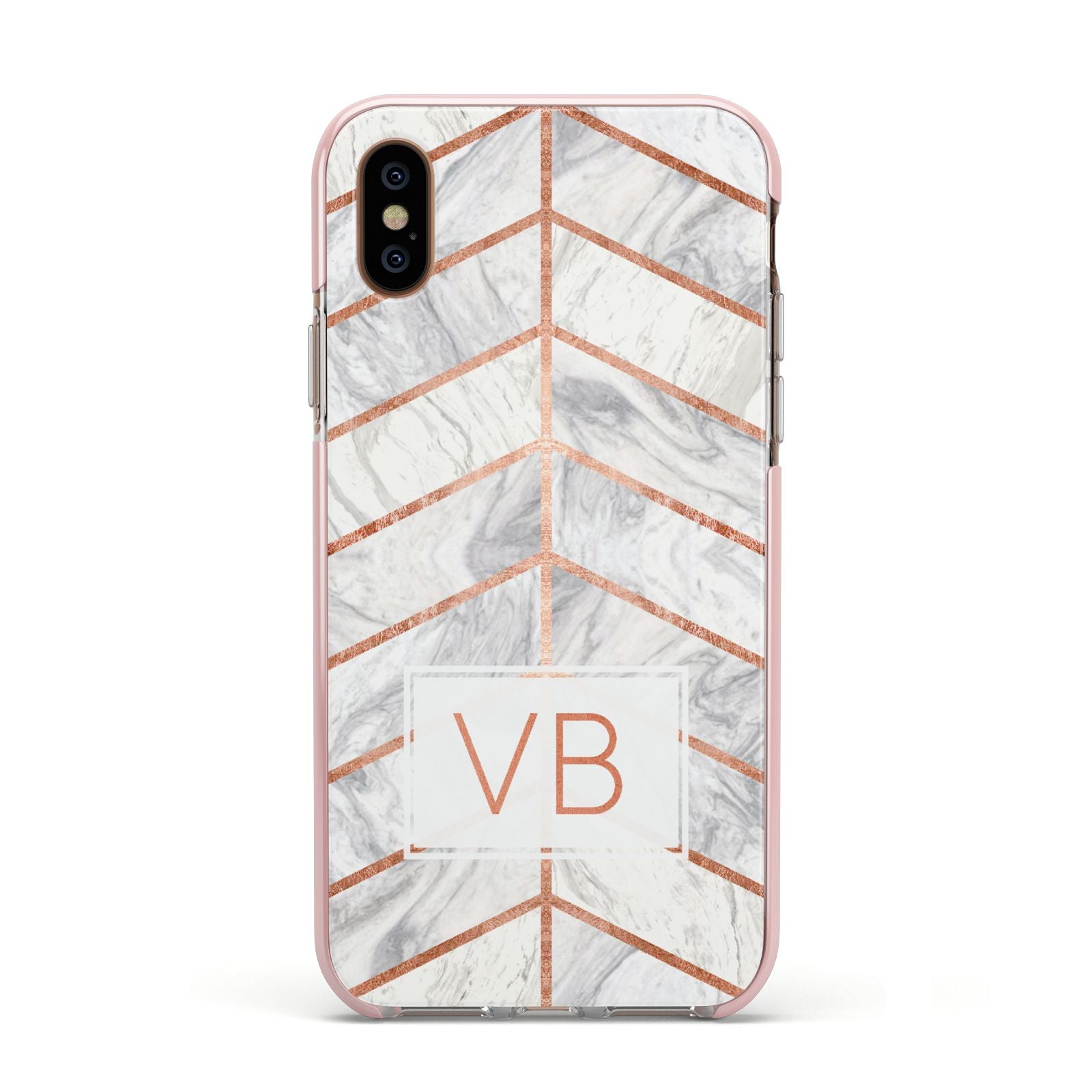 Personalised Marble Initials Shapes Apple iPhone Xs Impact Case Pink Edge on Gold Phone