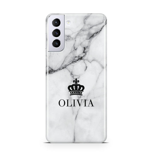 Personalised Marble Name Crown Samsung S21 Plus Phone Case