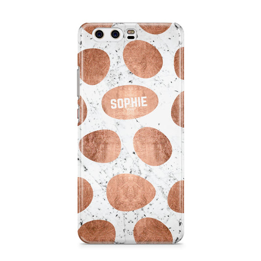 Personalised Marble Name Initials Rose Gold Dots Huawei P10 Phone Case
