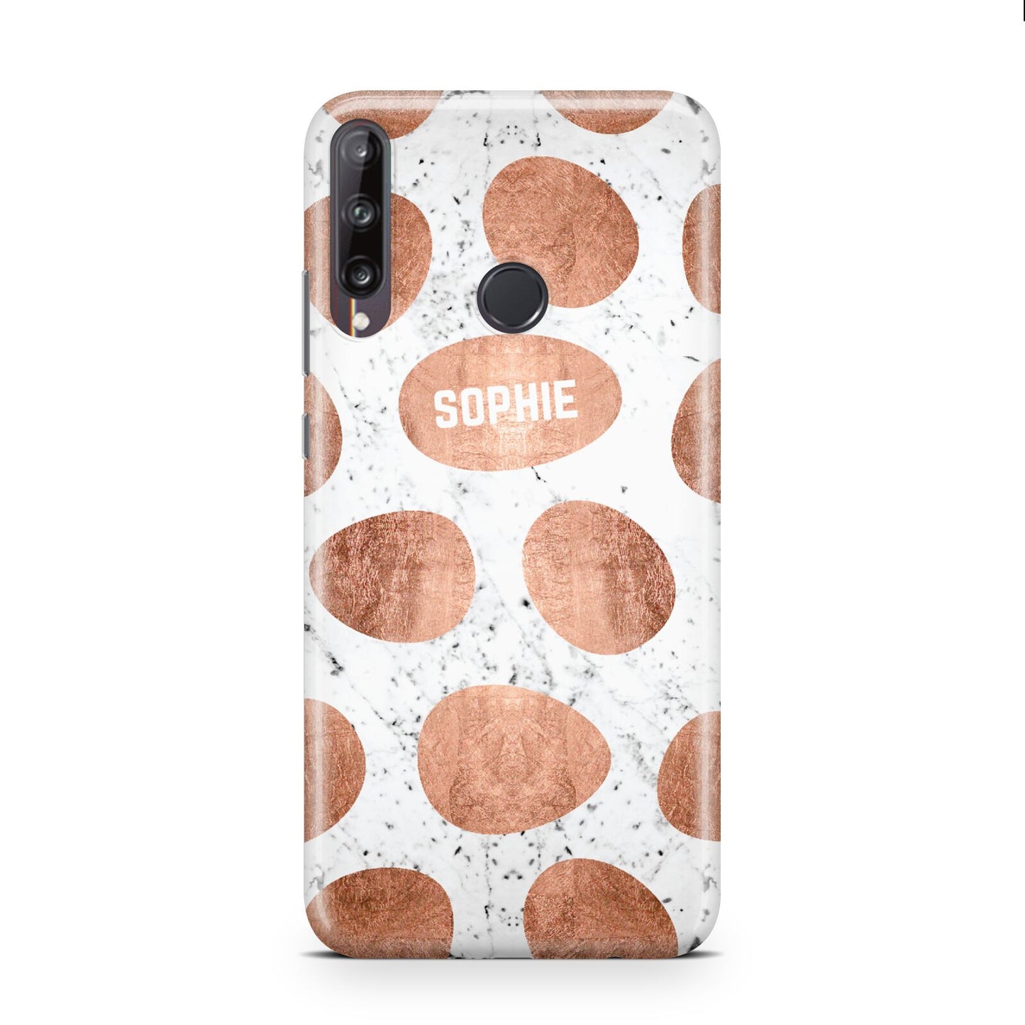 Personalised Marble Name Initials Rose Gold Dots Huawei P40 Lite E Phone Case