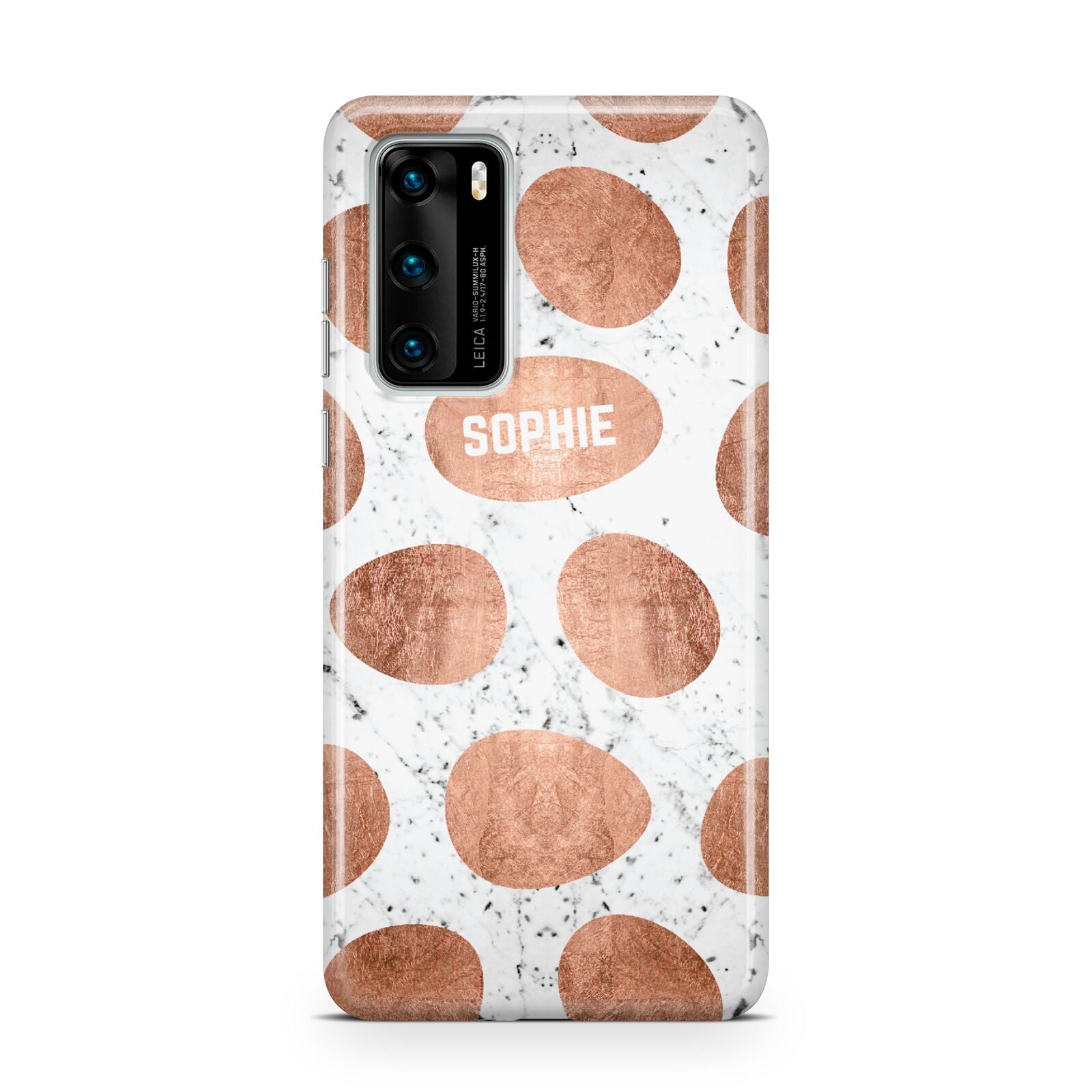 Personalised Marble Name Initials Rose Gold Dots Huawei P40 Phone Case