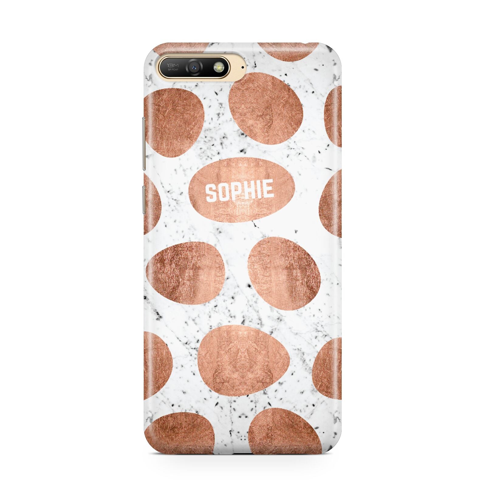 Personalised Marble Name Initials Rose Gold Dots Huawei Y6 2018