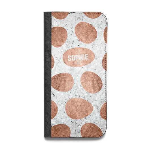 Personalised Marble Name Initials Rose Gold Dots Vegan Leather Flip iPhone Case