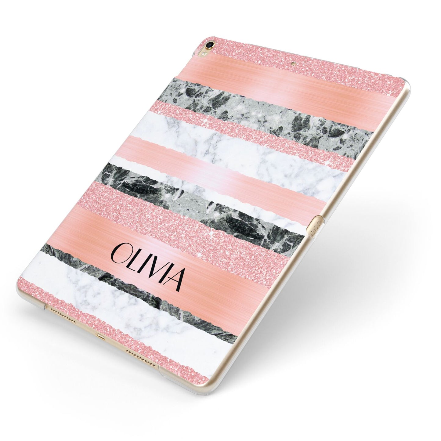 Personalised Marble Name Text Custom Apple iPad Case on Gold iPad Side View