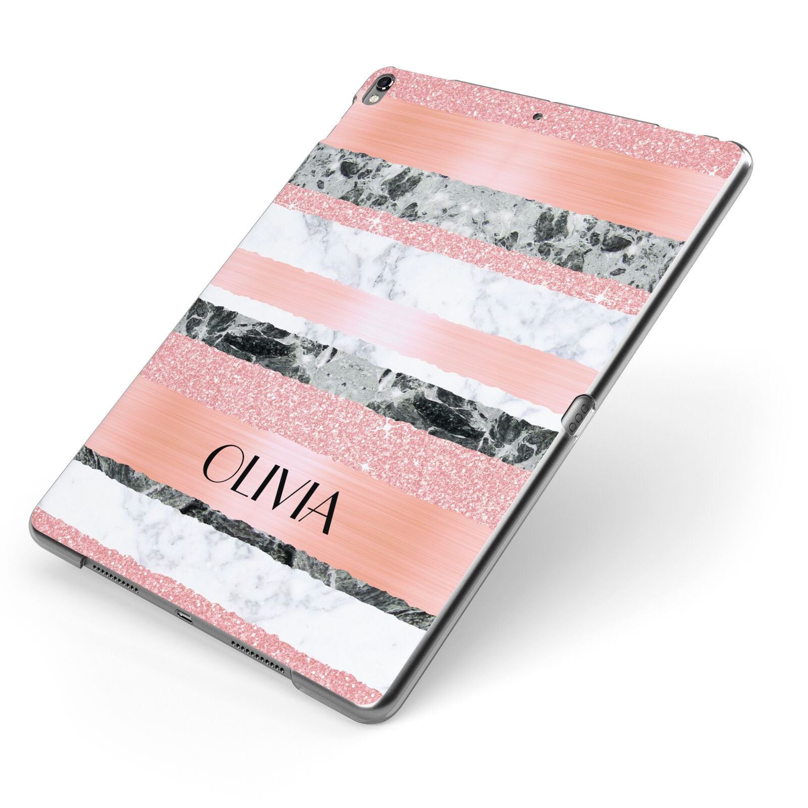 Personalised Marble Name Text Custom Apple iPad Case on Grey iPad Side View