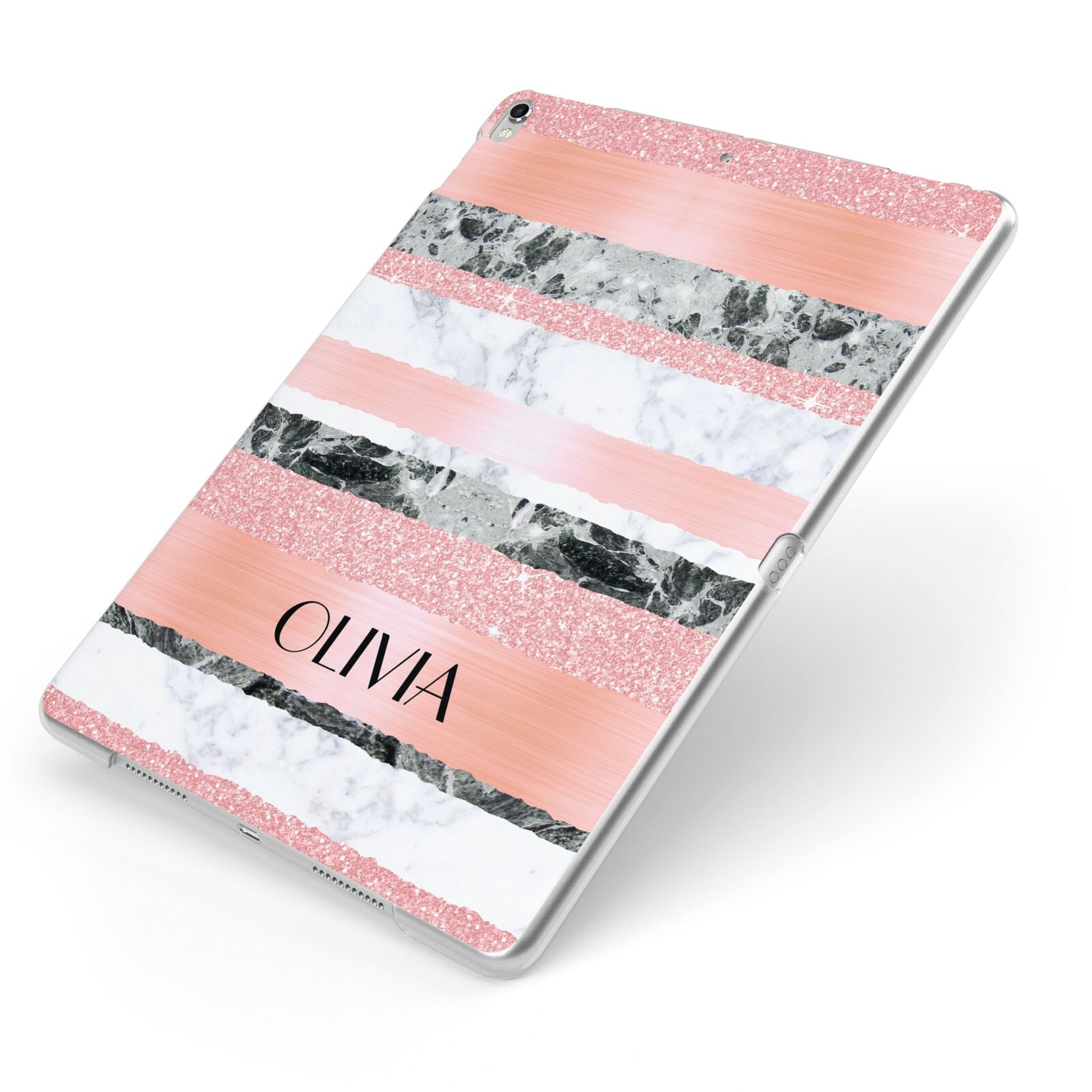 Personalised Marble Name Text Custom Apple iPad Case on Silver iPad Side View