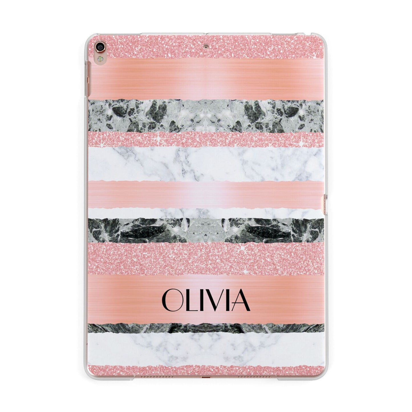 Personalised Marble Name Text Custom Apple iPad Rose Gold Case