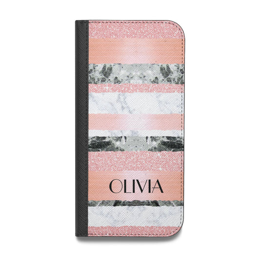 Personalised Marble Name Text Custom Vegan Leather Flip Samsung Case