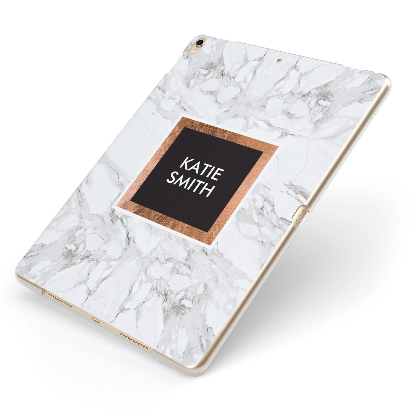 Personalised Marble Name Text Initials Apple iPad Case on Gold iPad Side View