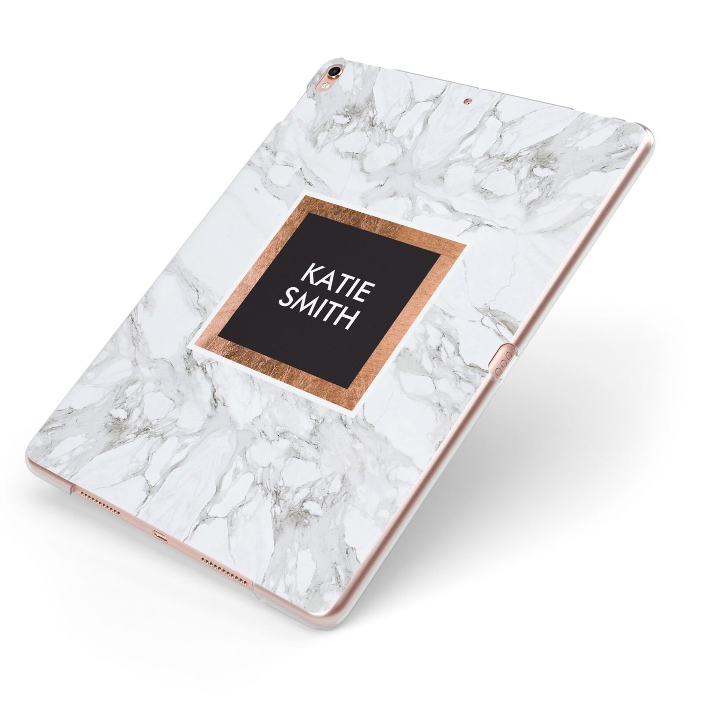 Personalised Marble Name Text Initials Apple iPad Case on Rose Gold iPad Side View