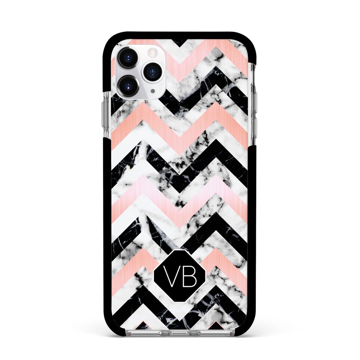 Personalised Marble Pattern Initials Apple iPhone 11 Pro Max in Silver with Black Impact Case