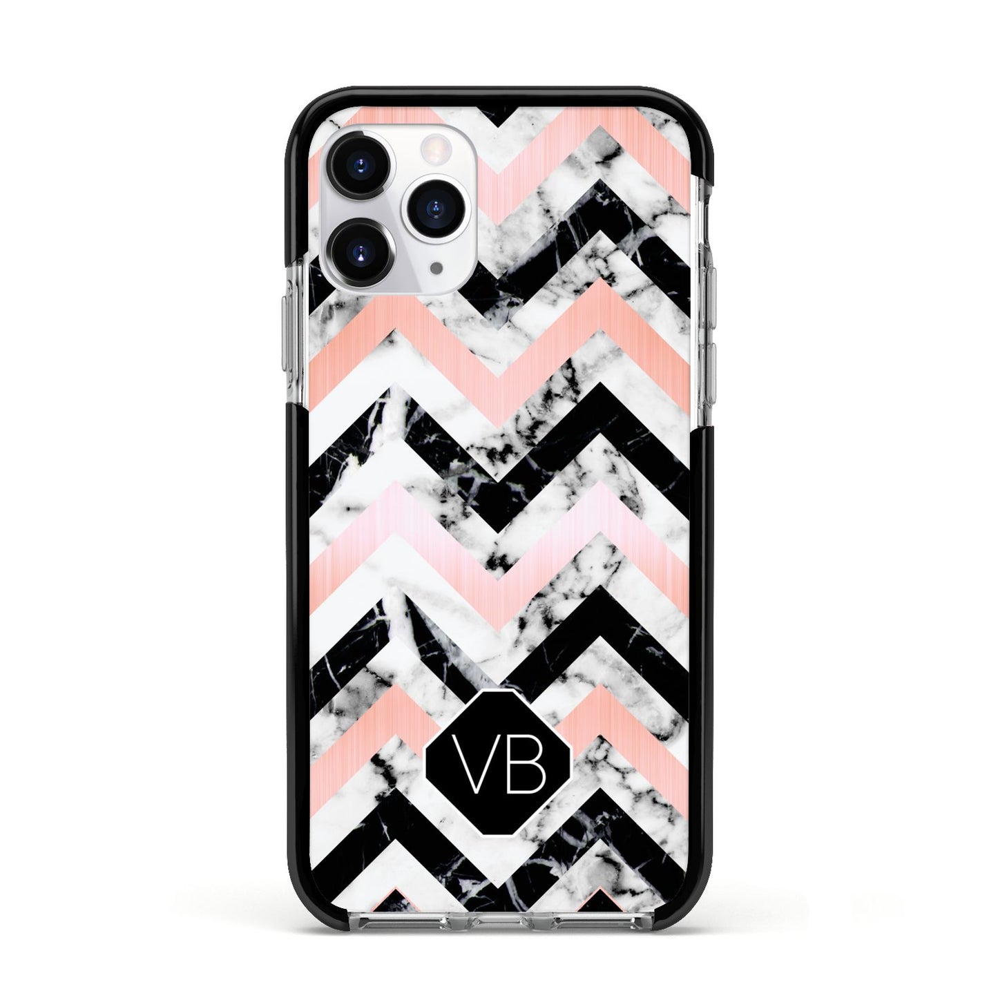 Personalised Marble Pattern Initials Apple iPhone 11 Pro in Silver with Black Impact Case