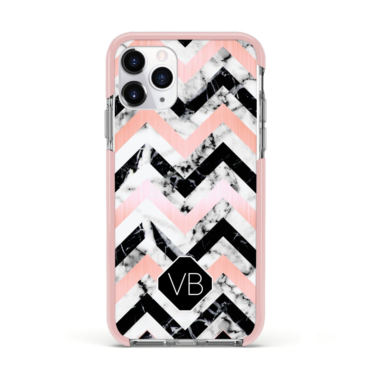 Personalised Marble Pattern Initials Apple iPhone 11 Pro in Silver with Pink Impact Case